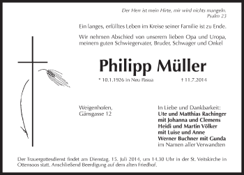 Traueranzeige von Philipp Müller von Pegnitz-Zeitung